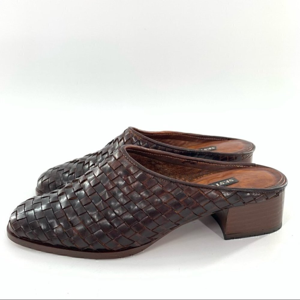 Sesto Meucci heels size 5.5 N blown Italian leather woven mules vintage 80s 90s - Picture 5 of 12
